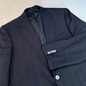 Belvest Men's Blazer 42 Navy Windowpane Super 120s Wool Made Italy